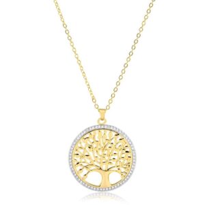 Colar banhado a ouro 18k Intuê árvore da vida com microzirconias brancas semijoia Colar banhado a ouro 18k Intuê árvore da vida com microzirconias brancas semijoia