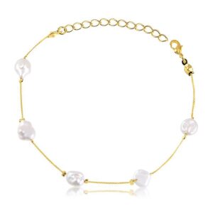 Pulseira dourada pérola folheada a ouro 18k semijoia Pulseira dourada pérola folheada a ouro 18k semijoia