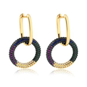 Brinco argola click círculo com zirconias coloridas folheado a ouro 18k semijoia Brinco argola click círculo com zirconias coloridas folheado a ouro 18k semijoia