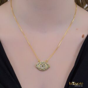 Colar Intuê olho grego zircônia colorida banhado a ouro 18k Colar Intuê olho grego zircônia colorida banhado a ouro 18k
