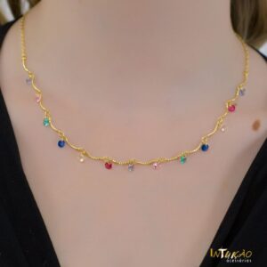 Colar dourado zirconias coloridas banhado a ouro 18k Colar dourado zirconias coloridas banhado a ouro 18k