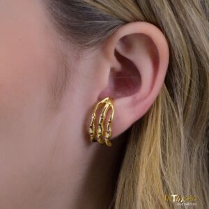 Brinco ear hook triplo color, ondulado banhado a ouro 18k Brinco ear hook triplo color, ondulado banhado a ouro 18k