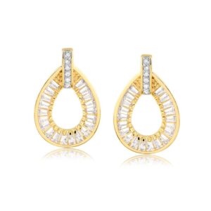 Brinco dourado gota vasada com zircônias banhado a ouro 18k semijoia Brinco dourado gota vasada com zircônias banhado a ouro 18k semijoia