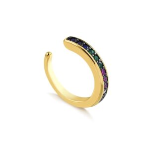 Brinco piercing fake Intuê avulso com zirconias coloridas, banhado a ouro 18k semijoia Brinco piercing fake Intuê avulso com zirconias coloridas, banhado a ouro 18k semijoia