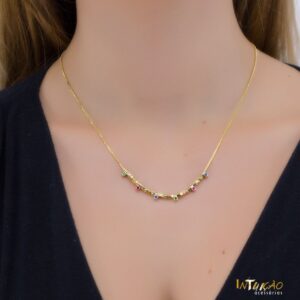 Colar Intuê banhado a ouro com zirconias coloridas, semijoia Colar Intuê banhado a ouro com zirconias coloridas, semijoia