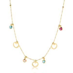 Colar Intuê coração vasado e cristais coloridos banhado a ouro 18k Colar Intuê coração vasado e cristais coloridos banhado a ouro 18k