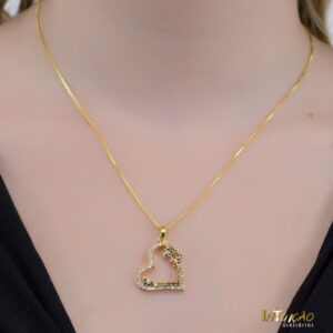Colar Intuê coração vazado zirônias banhado a ouro 18k; Colar Intuê coração vazado zirônias banhado a ouro 18k;