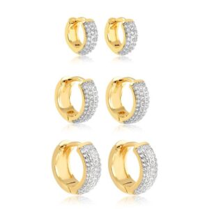 Brinco Intuê trio de argolas com zirconias de click banhadas a ouro 18k semijoia Brinco Intuê trio de argolas com zirconias de click banhadas a ouro 18k semijoia