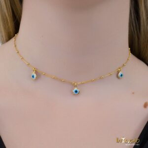 Colar Intuê choker olho grego banhado a ouro 18k Colar Intuê choker olho grego banhado a ouro 18k