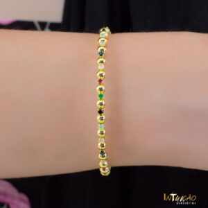 Bracelete dourado bolinhas com zirconias coloridas banhado a ouro 18k Bracelete dourado bolinhas com zirconias coloridas banhado a ouro 18k