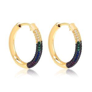 Brinco argola click com zircônias coloridas, folheado a ouro 18, semijoia Brinco argola click com zircônias coloridas, folheado a ouro 18, semijoia