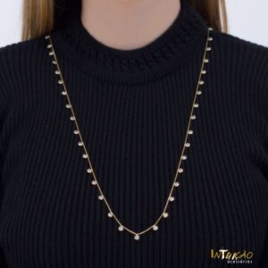 Colar dourado zircônias brancas intercaladas folheado a ouro 18k semijoia Colar dourado zircônias brancas intercaladas folheado a ouro 18k semijoia