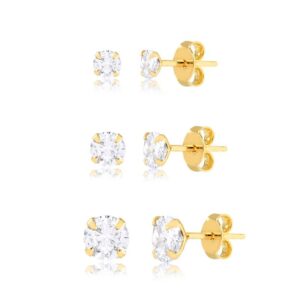 Brinco Intuê trio de zircônias banhado a ouro 18k semijoia Brinco Intuê trio de zircônias banhado a ouro 18k semijoia