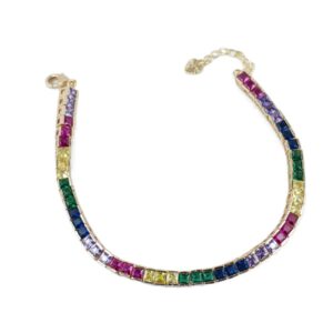 Pulseira zirconias coloridas folheada a ouro 18k semijoia Pulseira zirconias coloridas folheada a ouro 18k semijoia