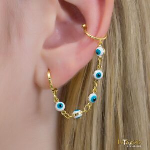 Brinco Intuê ear line com olho grego banhado a ouro 18k Brinco Intuê ear line com olho grego banhado a ouro 18k