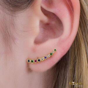 Brinco ear cuff dourado com zirconias coloridas banhado a ouro 18k Brinco ear cuff dourado com zirconias coloridas banhado a ouro 18k