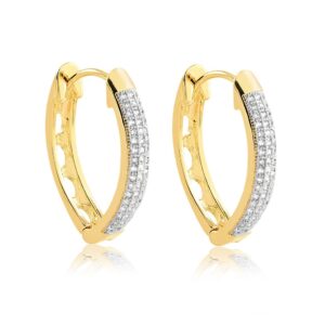 Brinco dourado argola oval 3F zircônias banhado a ouro 18k semijoia Brinco dourado argola oval 3F zircônias banhado a ouro 18k semijoia