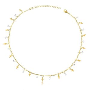 Colar dourado chocker cruz e zircônias folheado a ouro 18k semijoia Colar dourado chocker cruz e zircônias folheado a ouro 18k semijoia