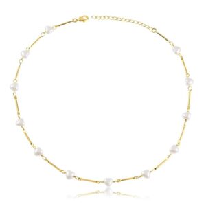 Colar dourado coração com pérolas folheado a ouro 18k semijoia Colar dourado coração com pérolas folheado a ouro 18k semijoia