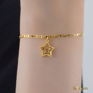 Pulseira dourada estrela Intuê banhada a ouro 18k Pulseira dourada estrela Intuê banhada a ouro 18k