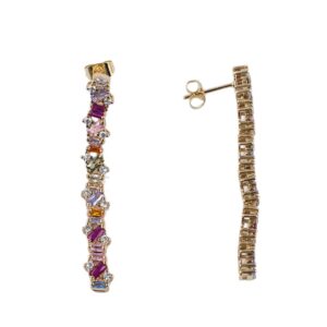 Brinco zirconias coloridas folheado a ouro 18k semijoia Brinco zirconias coloridas folheado a ouro 18k semijoia