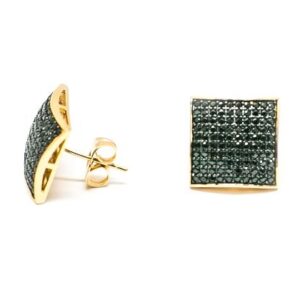 Brinco quadrado Zircônia Negra folhado a ouro 18k semijoia Brinco quadrado Zircônia Negra folhado a ouro 18k semijoia