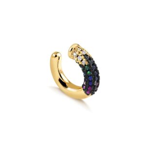 Brinco piercing fake individual com zircônias coloridas folheado a ouro 18k, semijoia Brinco piercing fake individual com zircônias coloridas folheado a ouro 18k, semijoia