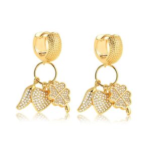Brinco dourado argola click trevo/coração/pimenta folheado a ouro 18k semijoia Brinco dourado argola click trevo/coração/pimenta folheado a ouro 18k semijoia