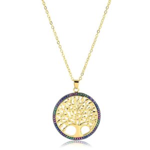 Colar banhado a ouro 18k Intuê árvore da vida com microzircônias coloridas semijoia Colar banhado a ouro 18k Intuê árvore da vida com microzircônias coloridas semijoia