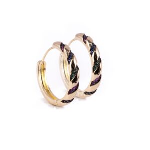 Brinco Intuê argola dourada zircônias coloridas semijoia Brinco Intuê argola dourada zircônias coloridas semijoia
