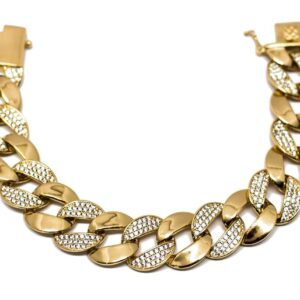 Pulseira elos intercalados lisa e Zircônia Branca folheado a ouro 18k semijoia Pulseira elos intercalados lisa e Zircônia Branca folheado a ouro 18k semijoia