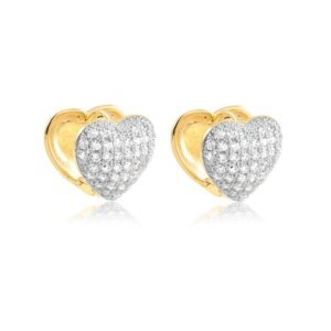 Brinco dourado coração click com zircônias banhado a ouro 18k semijoia Brinco dourado coração click com zircônias banhado a ouro 18k semijoia