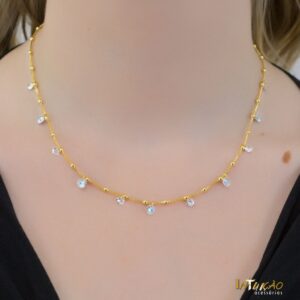 Colar dourado Intuê olho grego cristais banhado a ouro 18k Colar dourado Intuê olho grego cristais banhado a ouro 18k
