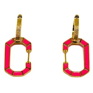 Brinco dourado esmaltado rosa pink folheado a ouro 18k semijoia Brinco dourado esmaltado rosa pink folheado a ouro 18k semijoia