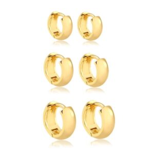 Brinco Intuê trio de argolas lisas grossas com click banhadas a ouro 18k semijoia Brinco Intuê trio de argolas lisas grossas com click banhadas a ouro 18k semijoia