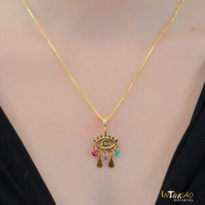 Colar Intuê olho grego e zirconias coloridas banhado a ouro 18k Colar Intuê olho grego e zirconias coloridas banhado a ouro 18k