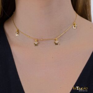 Colar dourado Intuê chocker estrela com zircônias Colar dourado Intuê chocker estrela com zircônias