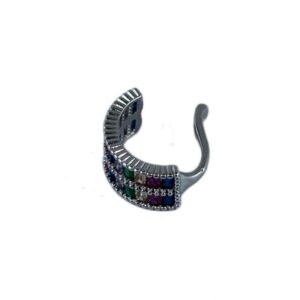 Brinco piercing fake avulso folheado a ouro branco com zirconias coloridas semijoia Brinco piercing fake avulso folheado a ouro branco com zirconias coloridas semijoia
