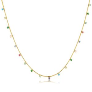 Colar banhado a ouro 18k Intuê com zircônias coloridas semijoia Colar banhado a ouro 18k Intuê com zircônias coloridas semijoia