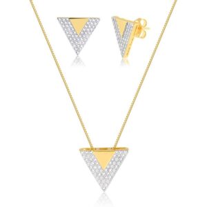 Conjunto dourado zircônia V com detalhe liso folheado a ouro 18k semijoia Conjunto dourado zircônia V com detalhe liso folheado a ouro 18k semijoia