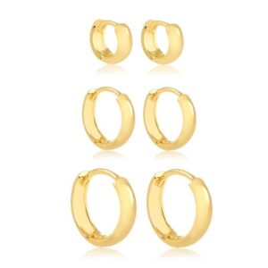 Brinco Intuê trio de argolas lisas click banhadas a ouro 18k semijoia Brinco Intuê trio de argolas lisas click banhadas a ouro 18k semijoia