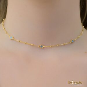 Colar dourado Intuê choker olho grego banhado a ouro 18k Colar dourado Intuê choker olho grego banhado a ouro 18k