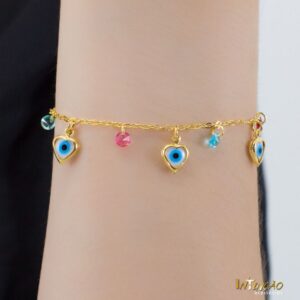 Pulseira dourada Intuê olho grego e zirconias coloridas banhado a ouro 18k Pulseira dourada Intuê olho grego e zirconias coloridas banhado a ouro 18k