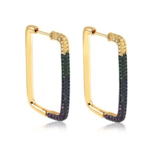 Brinco argola retangular com zircônias coloridas folheado a ouro 18k, semijoia Brinco argola retangular com zircônias coloridas folheado a ouro 18k, semijoia