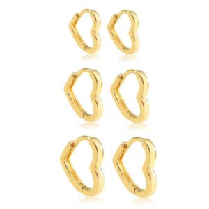 Brinco Intuê trio de argolas coracao liso click banhadas a ouro 18k semijoia Brinco Intuê trio de argolas coracao liso click banhadas a ouro 18k semijoia