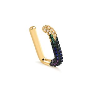 Brinco piercing fake individual com zircônias coloridas folheado a ouro 18k semijoia Brinco piercing fake individual com zircônias coloridas folheado a ouro 18k semijoia