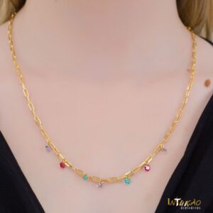 Colar dourado com zirconias coloridas banhado a ouro 18k Colar dourado com zirconias coloridas banhado a ouro 18k