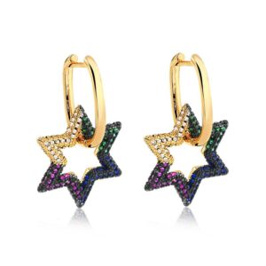 Brinco argola click zircônia colorida estrela, folheado a ouro 18k semijoia Brinco argola click zircônia colorida estrela, folheado a ouro 18k semijoia